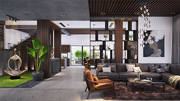 NỘI THẤT BIỆT THỰ Thiết kế nội thất biệt thự liền kề hiện đại tông gỗ óc chó